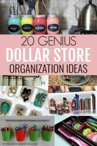 Get your home in order with Dollar Store Home Organization Ideas. 20 creative ways to make the most of your space with Dollar Store home organization. Collage with organization ideas.