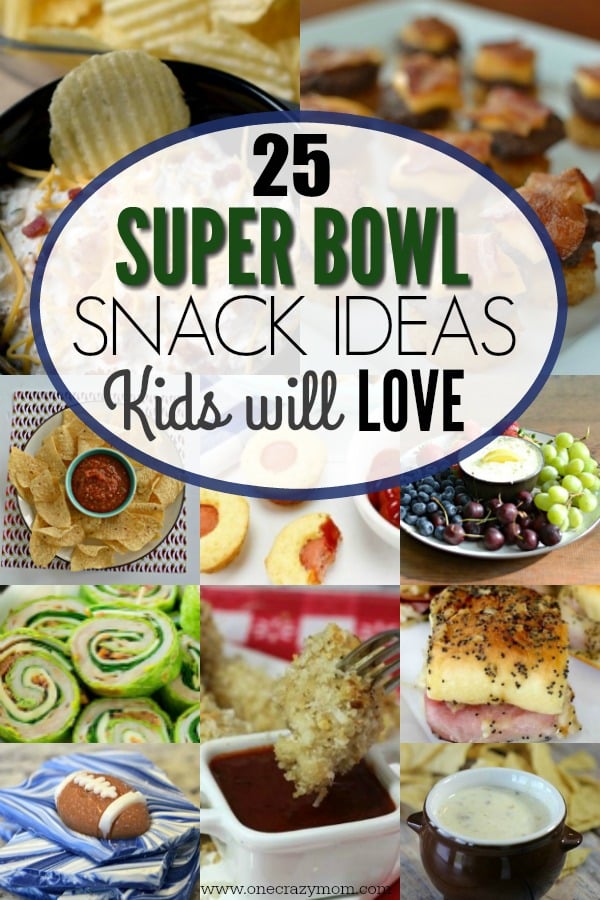 Find the best Super Bowl Snacks kids will love. 25 Easy Superbowl Snacks to please a crowd. Try this Super Bowl Party Food. Super Bowl Party Ideas for kids. Collage of appetizers.