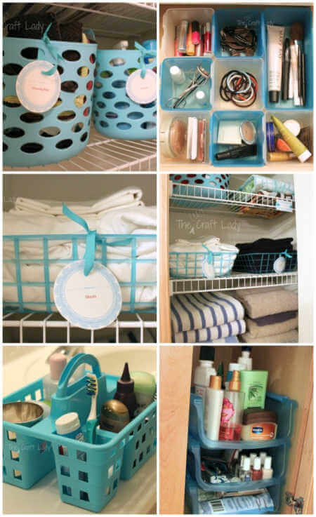 Get your home in order with Dollar Store Home Organization Ideas. 20 creative ways to make the most of your space with Dollar Store home organization. Bathroom storage baskets.