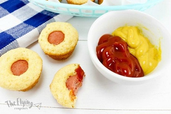 Find the best Super Bowl Snacks kids will love. 25 Easy Superbowl Snacks to please a crowd. Try this Super Bowl Party Food. Super Bowl Party Ideas for kids. Corn Dog Bites with ketchup and mustard.