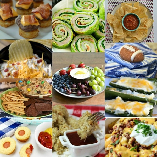 Find the best Super Bowl Snacks kids will love. 25 Easy Superbowl Snacks to please a crowd. Try this Super Bowl Party Food. Super Bowl Party Ideas for kids. Collage of appetizers.