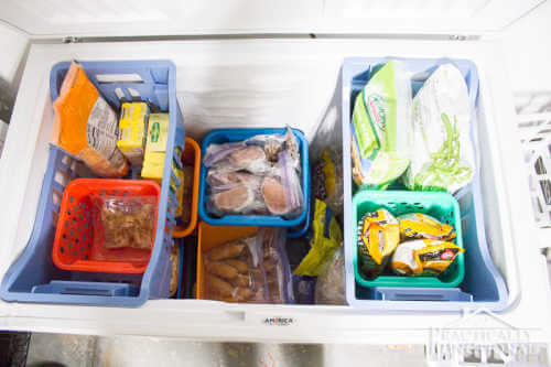 Get your home in order with Dollar Store Home Organization Ideas. 20 creative ways to make the most of your space with Dollar Store home organization. Freezer bins with food.