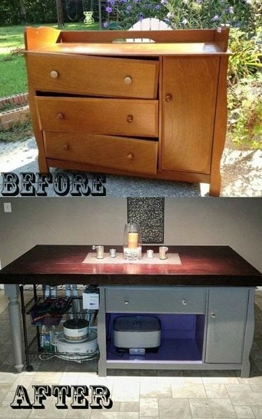 We have over 20 DIY Farmhouse decor ideas that are easy to make. Find lots of ideas that are budget friendly and simple to create for your home. Kitchen island with supplies.