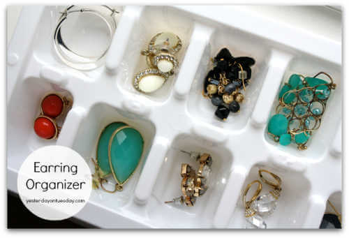 Get your home in order with Dollar Store Home Organization Ideas. 20 creative ways to make the most of your space with Dollar Store home organization. Ice cube trays with earrings.