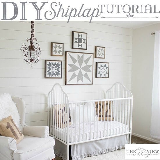 We have over 20 DIY Farmhouse decor ideas that are easy to make. Find lots of ideas that are budget friendly and simple to create for your home. Shiplap wall behind crib.