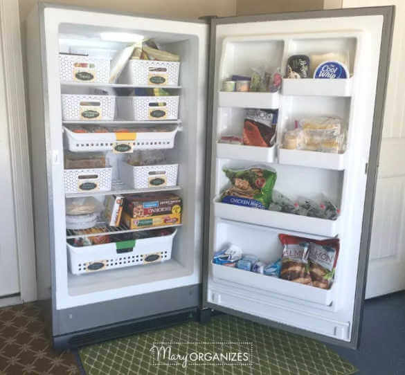 Get your home in order with Dollar Store Home Organization Ideas. 20 creative ways to make the most of your space with Dollar Store home organization. Upright freezer with bins.