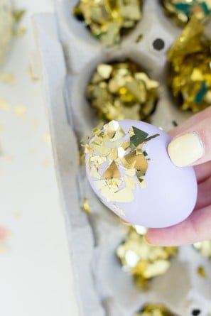 Try some of these quick and easy Easter crafts for kids. The ideas are endless and fun for the entire family. Find 20+ easy Easter crafts. Confetti Dipped eggs with confetti being added.