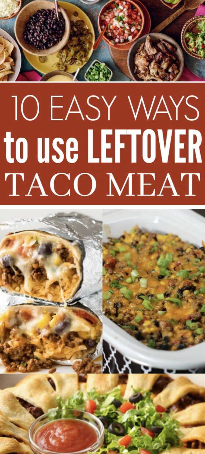 Find delicious ways to use leftover taco meat. Cook once and eat twice! 10 leftover taco meat recipes. Creative ways to make meal time stress free. Find delicious ways to use leftover taco meat. Cook once and eat twice! 10 leftover taco meat recipes. Creative ways to make meal time stress free.