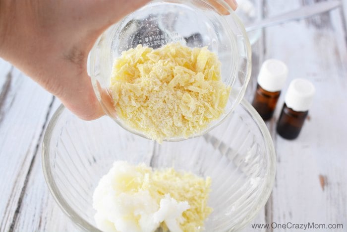 Try this diy shaving cream for Women for a closer shave.You will love how luxurious this natural shaving cream is. This easy homemade shaving cream leaves your skin silky smooth! Plus, its very simple and quick to make. Cocoa butter and coconut oil in a bowl.