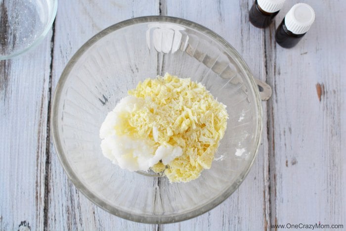 Try this diy shaving cream for Women for a closer shave.You will love how luxurious this natural shaving cream is. This easy homemade shaving cream leaves your skin silky smooth! Plus, its very simple and quick to make. Coconut oil and coconut butter in a bowl.