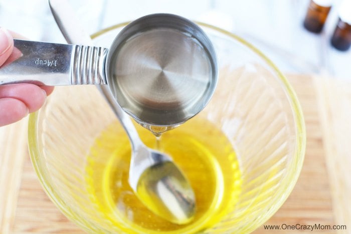 Try this diy shaving cream for Women for a closer shave.You will love how luxurious this natural shaving cream is. This easy homemade shaving cream leaves your skin silky smooth! Plus, its very simple and quick to make. Ingredients going in the bowl.