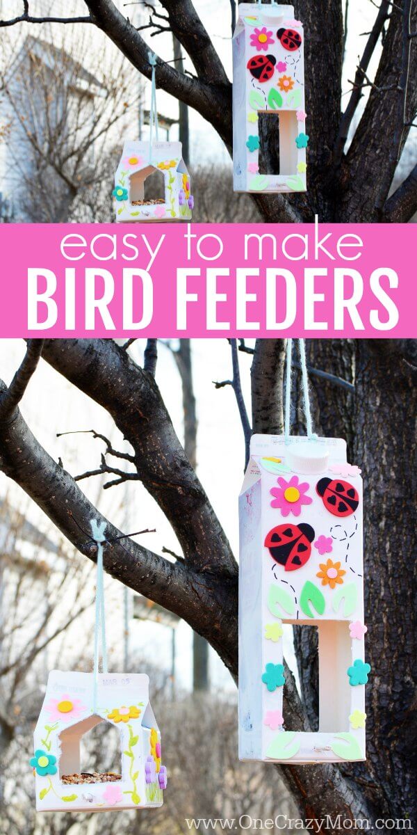 This Homemade Bird Feeder is so fun to make and it uses milk cartons. Kids will love making a milk carton bird feeder. Give this easy DIY Bird feeder a try. This Homemade Bird Feeder is so fun to make and it uses milk cartons. Kids will love making a milk carton bird feeder. Give this easy DIY Bird feeder a try.
