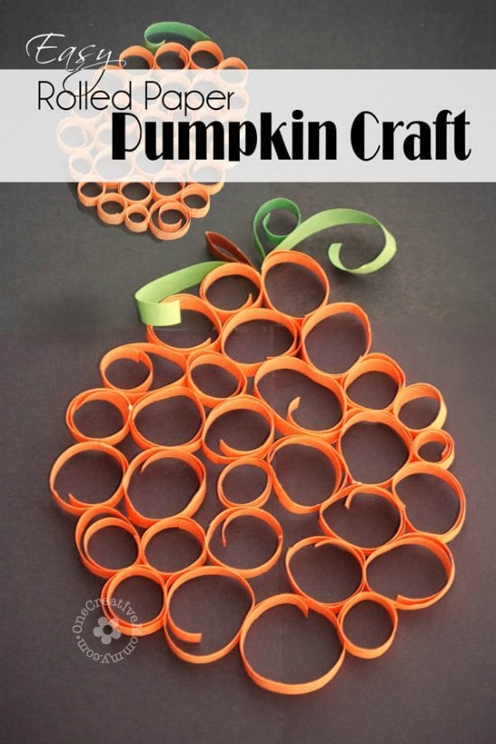 Over 15 of the best Fall Crafts for Kids - Quick and Easy crafts for toddlers - Fall Crafts for toddlers and more. Easy DIY fall crafts everyone will love! #onecrazymom #craftideas #kidscrafts #fall Rolled Craft formed into a pumpkin.