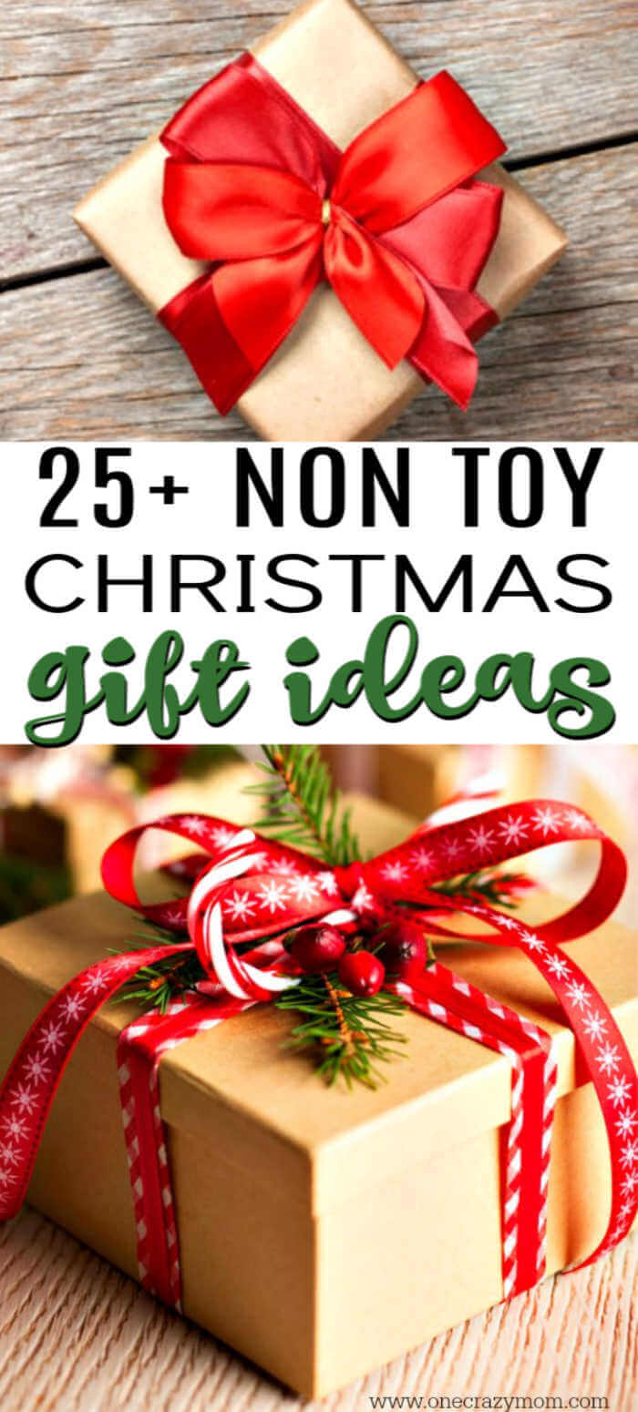 If you're looking for non toy Christmas gift ideas for kids, we have a big list of ideas. These ideas will provide lasting memories and hours of fun on non toy gifts that kids want. #onecrazymom #christmasgiftideas #nontoygifts Photo of gifts with bows.