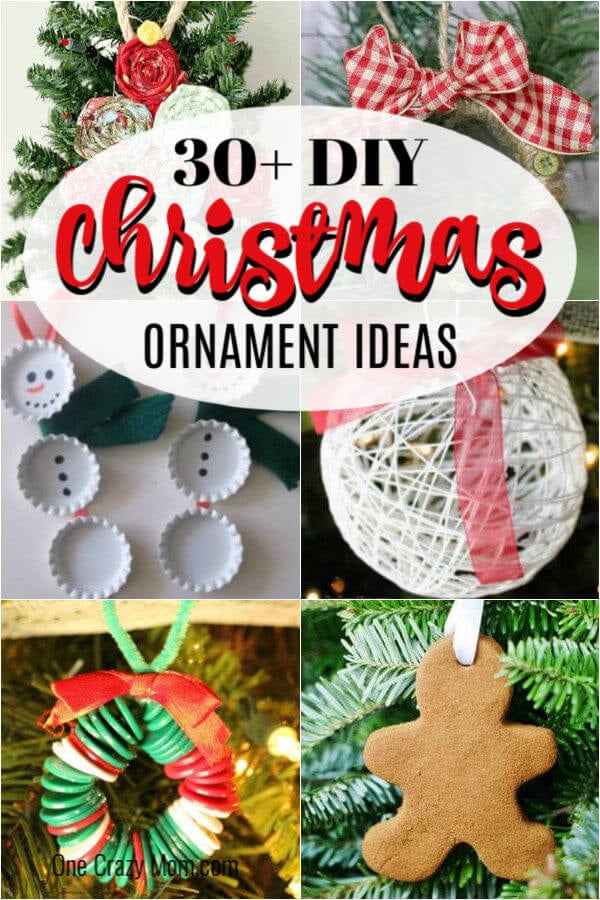 We've rounded up over 30 Easy Homemade Christmas Ornaments. These DIY ornament ideas are simple to make and many use what you already have. Try these fun DIY craft ideas! Your kids will love making these easy handmade ornaments for Christmas! #onecrazymom #christmasornaments #DIYornaments Collage of Christmas ornaments.