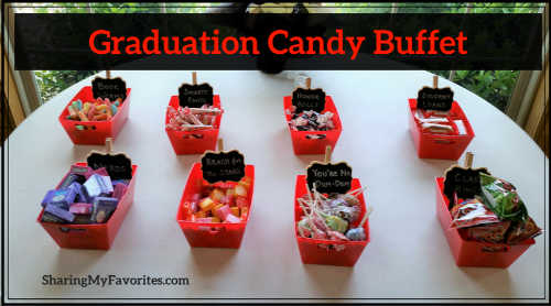 We have the best Graduation Party Ideas. You will find a big list of decor ideas, party food recipes, gifts and more to make your party a success. Candy buffet on a table.