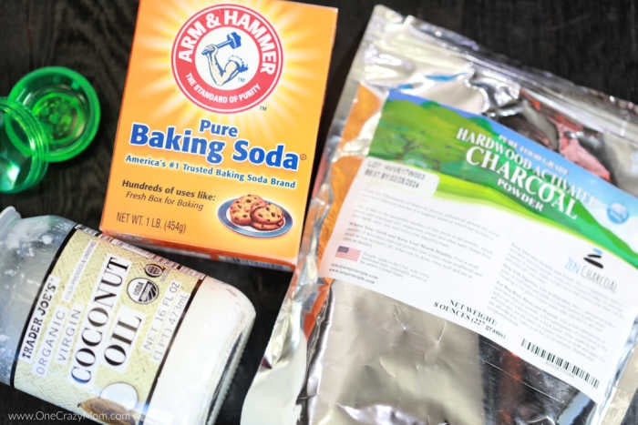 Activated Charcoal Teeth Whitening works great while being all natural. Homemade charcoal teeth whitener is easy to make and you will have a brighter smile. Supplies for Charcoal Teeth Whitener- activated charcoal powder, baking soda, coconut oil, peppermint essential oil, container.