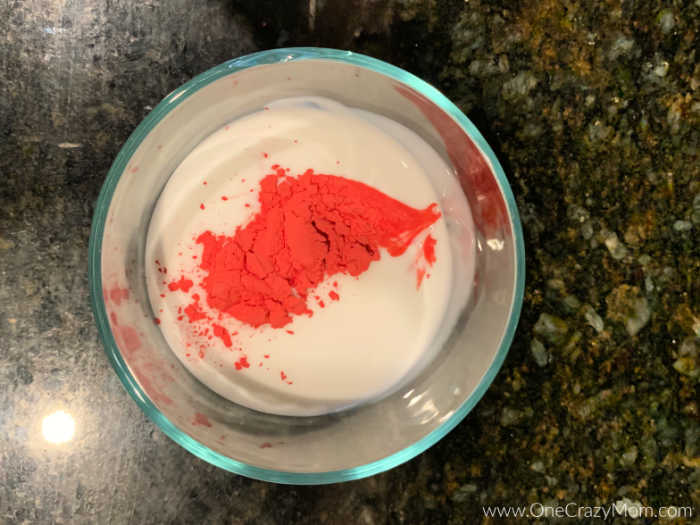 Color changing pigment added to slime mixture.