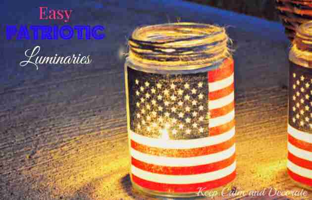 Glass jar luminaries with flag design.