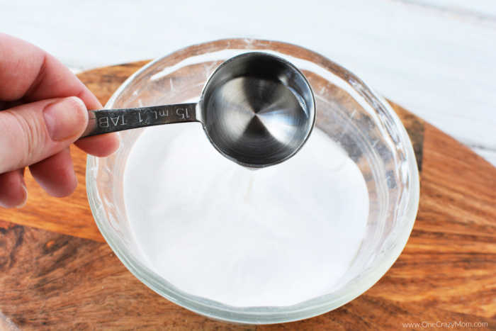 Mixing bowl with baking soda and water. 