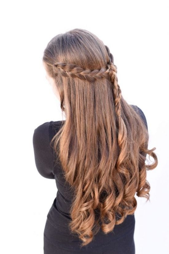 We have over 15 half up half down hairstyles that anyone can do including busy moms. These styles are easy to do and look put together and polished. Braided hair half up.