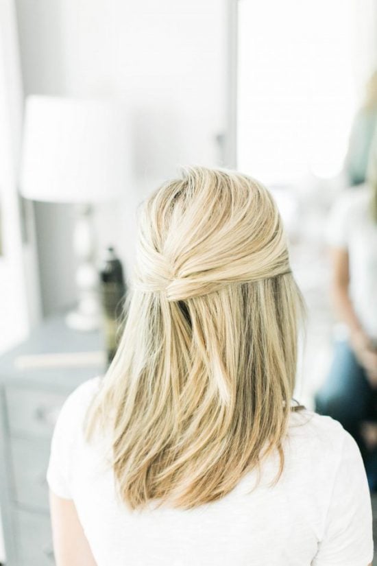 We have over 15 half up half down hairstyles that anyone can do including busy moms. These styles are easy to do and look put together and polished. French Twist in hair.