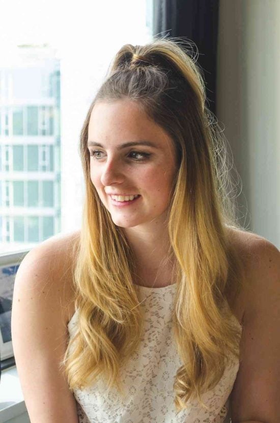 We have over 15 half up half down hairstyles that anyone can do including busy moms. These styles are easy to do and look put together and polished. Half up ponytail.