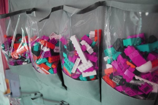 Are Lego's taking over your house? Try these clever 15+ Lego storage ideas to get everything in order and make Lego time even more fun. Hanging shoe organizer with legos.