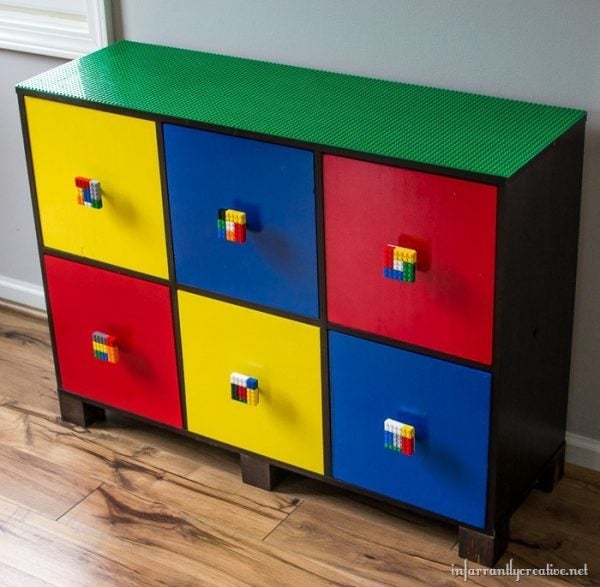 Are Lego's taking over your house? Try these clever 15+ Lego storage ideas to get everything in order and make Lego time even more fun. Lego storage cabinet with play area.