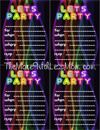 Find over 20 Glow in the dark party ideas that are easy and budget friendly. Your next party will be fabulous with these glow in the dark party decorations. Free printable neon party invitations.