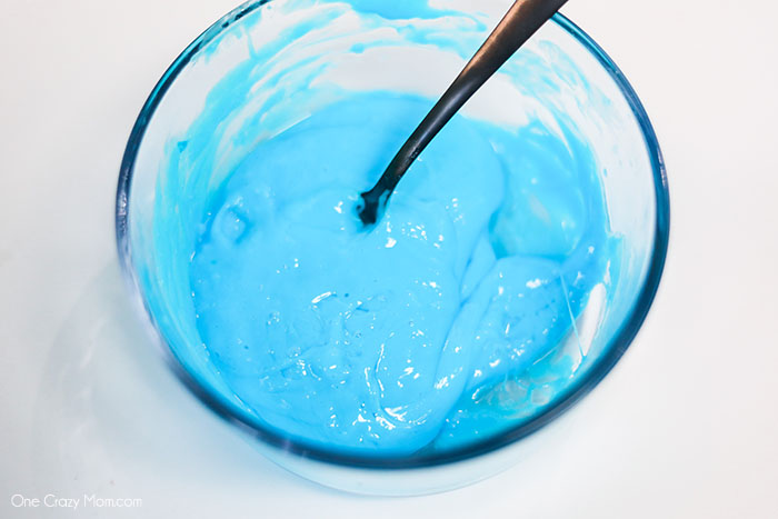 We have the best cloud slime recipe and it is super easy to make. If your kids love slime, they are going to love to learn how to make cloud slime. Bowl with glue and liquid starch mixed together.