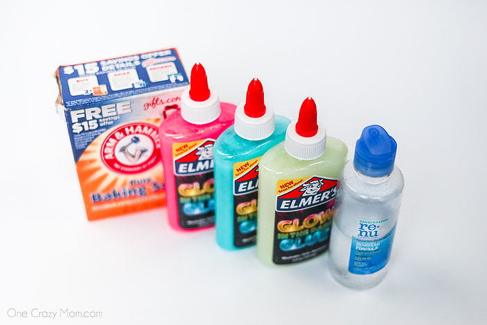 Glow in the dark slime takes slime to a new level and everyone will love this fun DIY. Learn how to make glow in the dark slime with only 3 ingredients. Supplies for slime - glow in the dark glue, baking soda, saline solution.