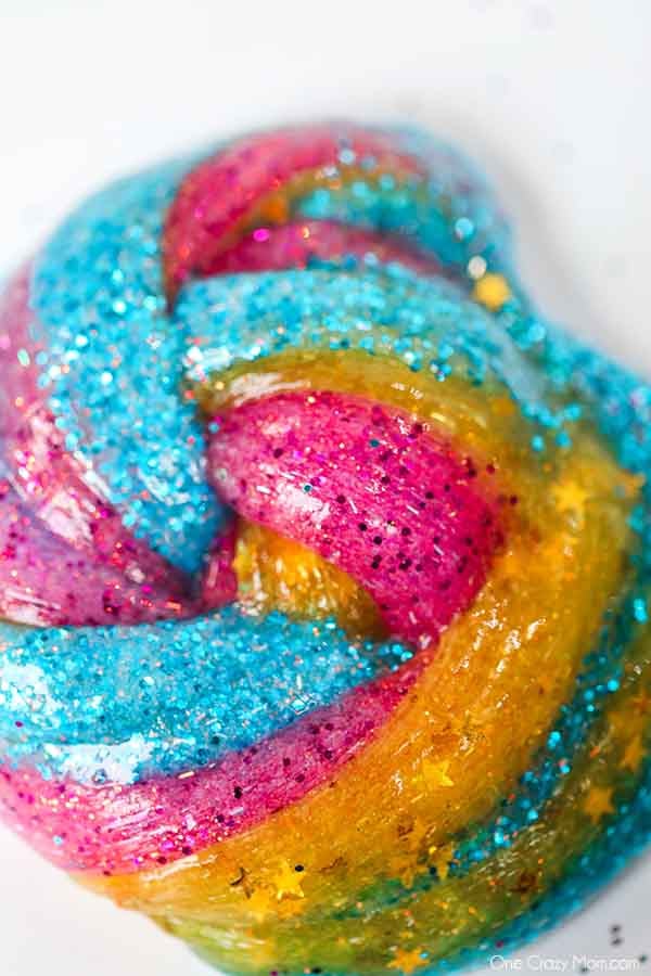 Unicorn slime in a pile ready to play with.