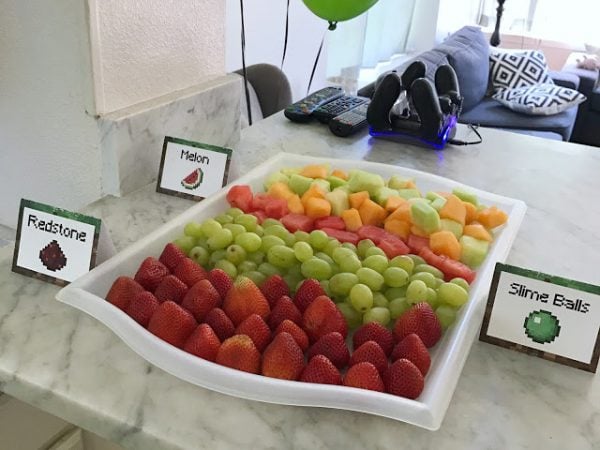 We have gathered the best Minecraft party ideas. From food and games to decor and more, find Minecraft birthday party ideas that are easy, frugal and fun! Fruit platter on counter.