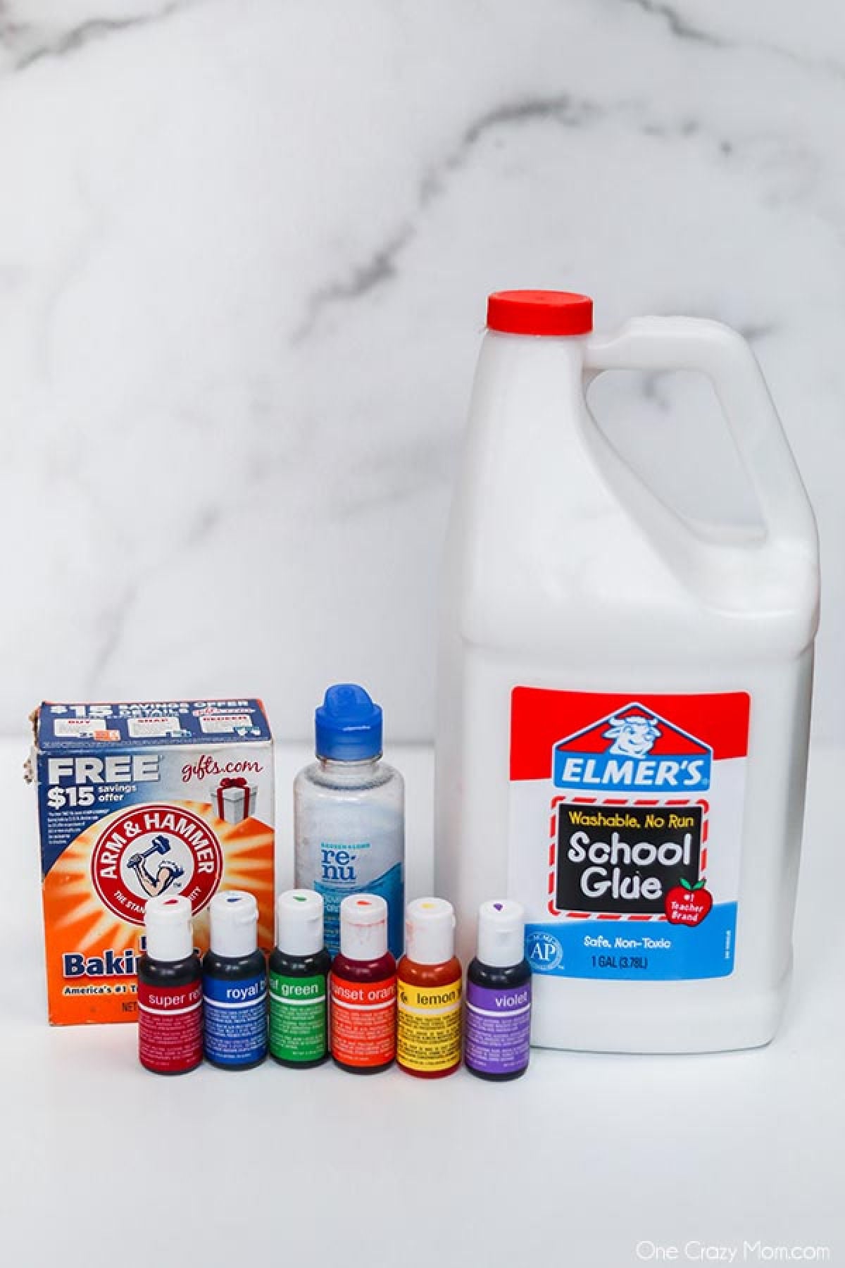 Brighten someone's day and make this colorful and pretty rainbow slime. The kids will have a blast making this and the colors are so fun and vibrant. Ingredients, Food Coloring, Contact Solution, Baking Soda, and Glue