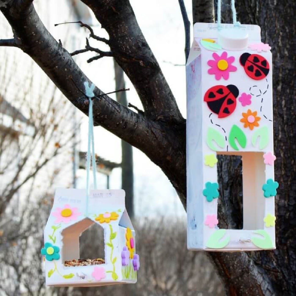 This Homemade Bird Feeder is so fun to make and it uses milk cartons. Kids will love making a milk carton bird feeder. Give this easy DIY Bird feeder a try. This Homemade Bird Feeder is so fun to make and it uses milk cartons. Kids will love making a milk carton bird feeder. Give this easy DIY Bird feeder a try.