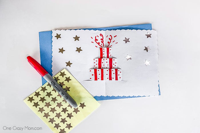 Card decorated with stickers. 
