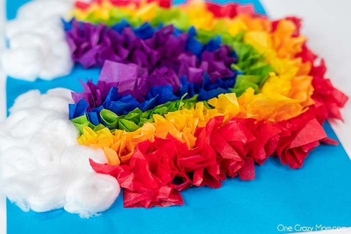 Make this colorful rainbow tissue paper craft for the perfect indoor activity. Easy rainbow crafts are so fun and a great learning activity. Make this colorful rainbow tissue paper craft for the perfect indoor activity. Easy rainbow crafts are so fun and a great learning activity.