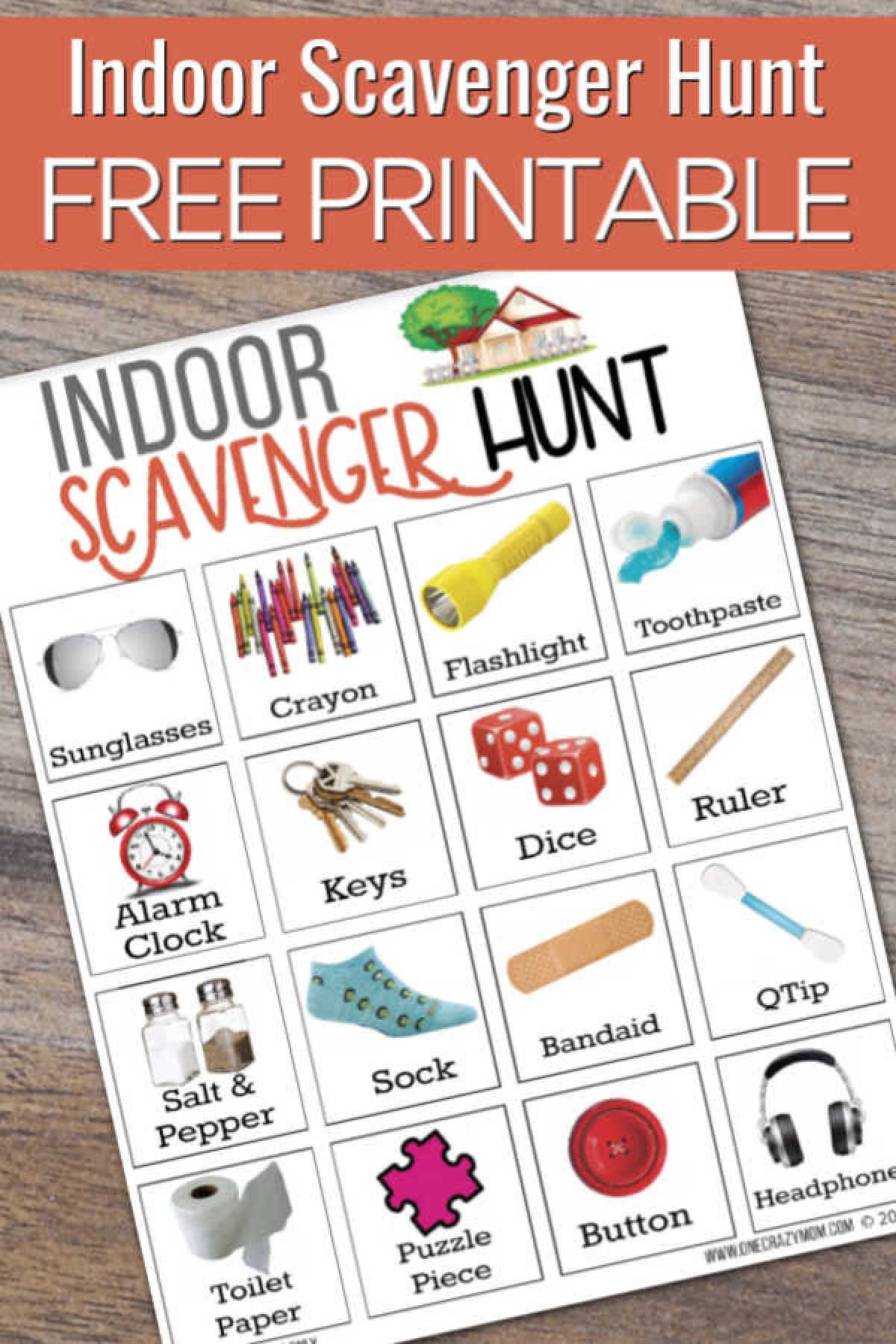Indoor scavenger hunt for kids is the perfect activity to do when it is too hot or too rainy to play outside. Keep the kids busy with this free printable. Scavenger Hunt Printable.