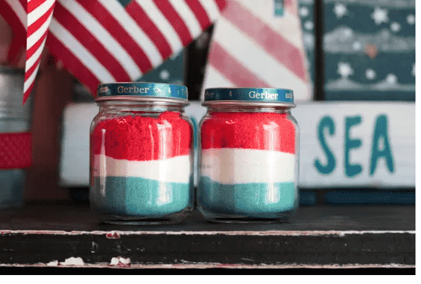 Sand art in baby food jars.
