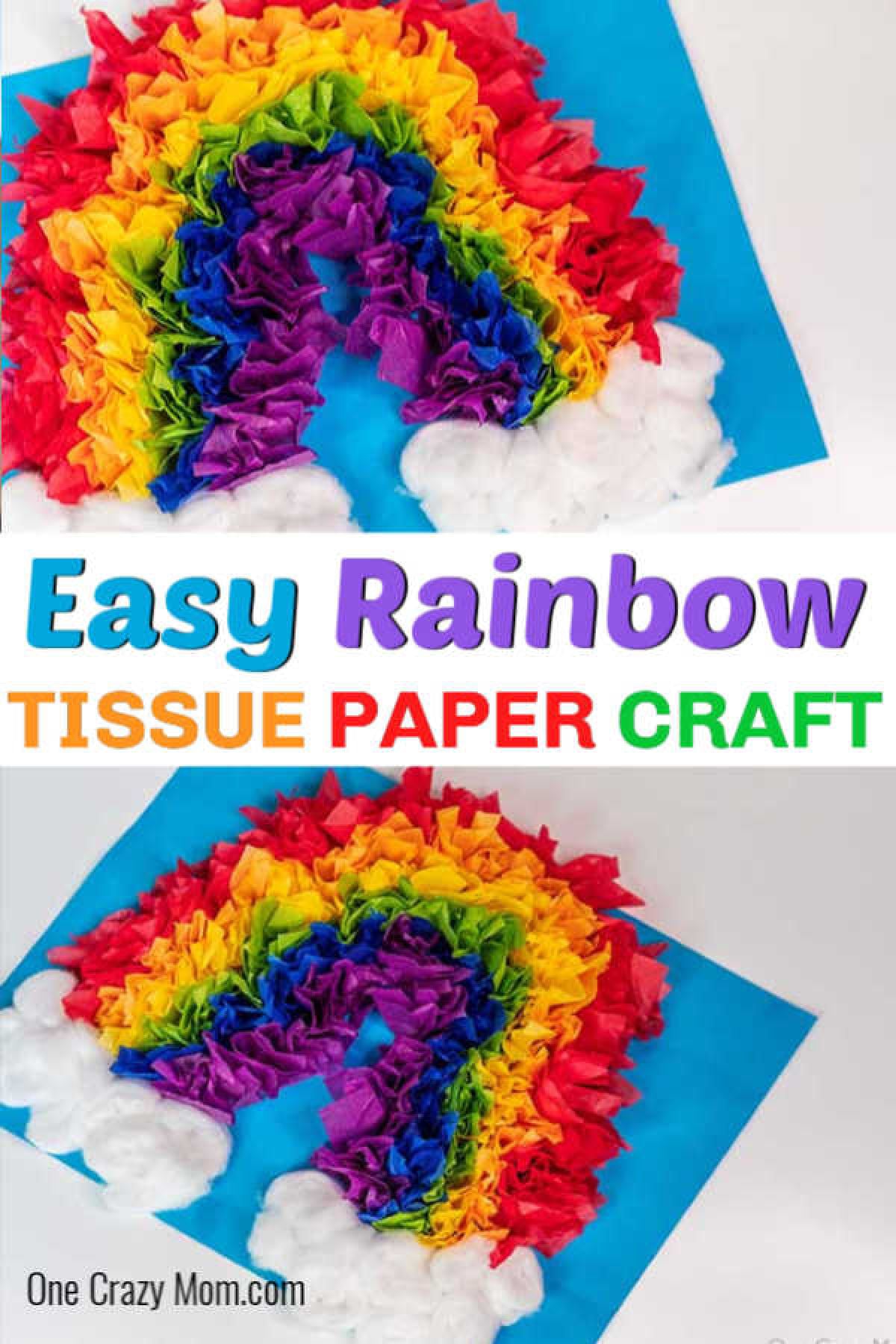 Make this colorful rainbow tissue paper craft for the perfect indoor activity. Easy rainbow crafts are so fun and a great learning activity. Make this colorful rainbow tissue paper craft for the perfect indoor activity. Easy rainbow crafts are so fun and a great learning activity.