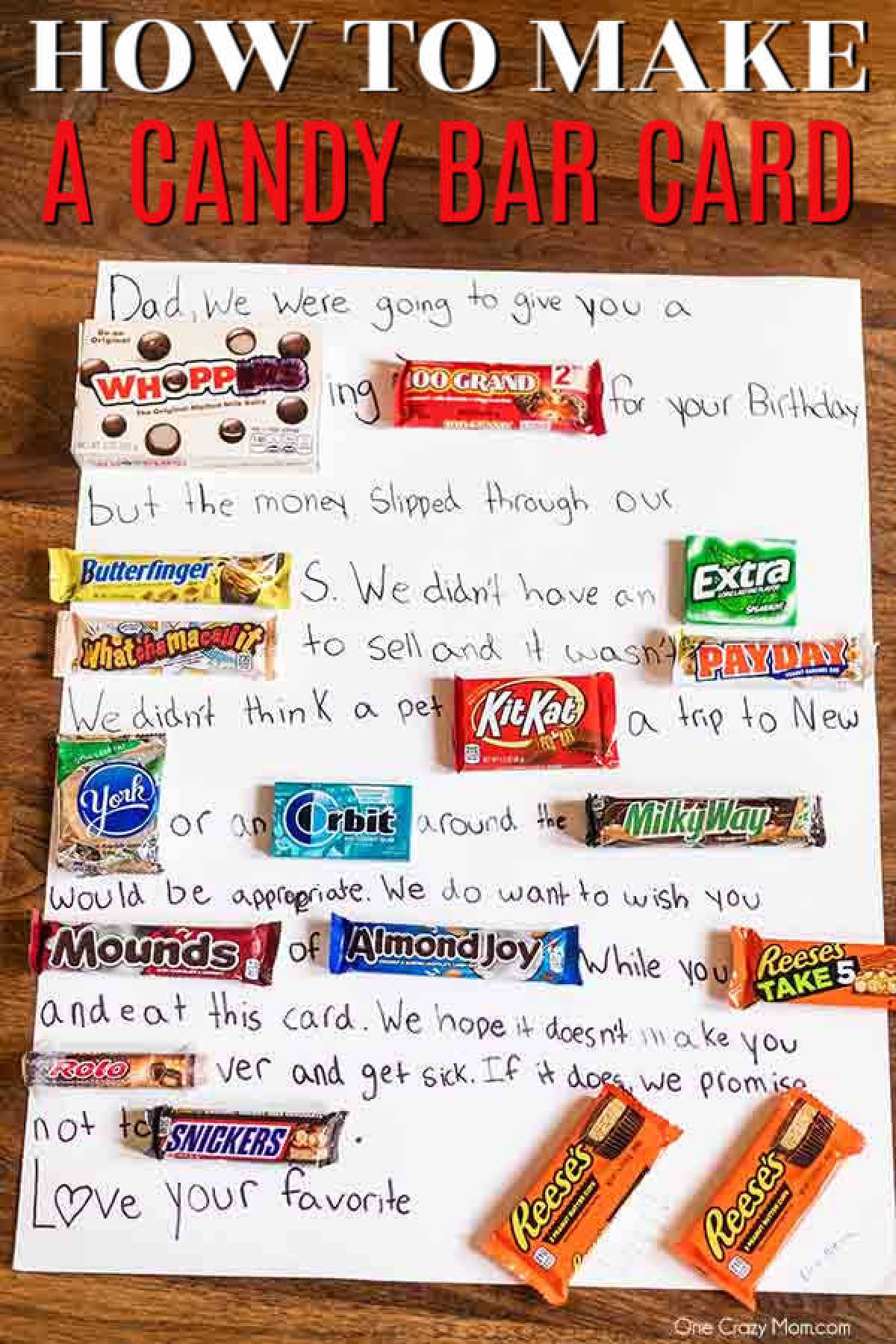 Learn how to make a Candy Card for birthdays, special occasions and more. This diy candy bar card is so fun and really tasty too! Candy card ideas are perfect for dad, for friends and for kids. #onecrazymom #candycard Learn how to make a Candy Card for birthdays, special occasions and more. This diy candy bar card is so fun and really tasty too! Candy card ideas are perfect for dad, for friends and for kids. #onecrazymom #candycard