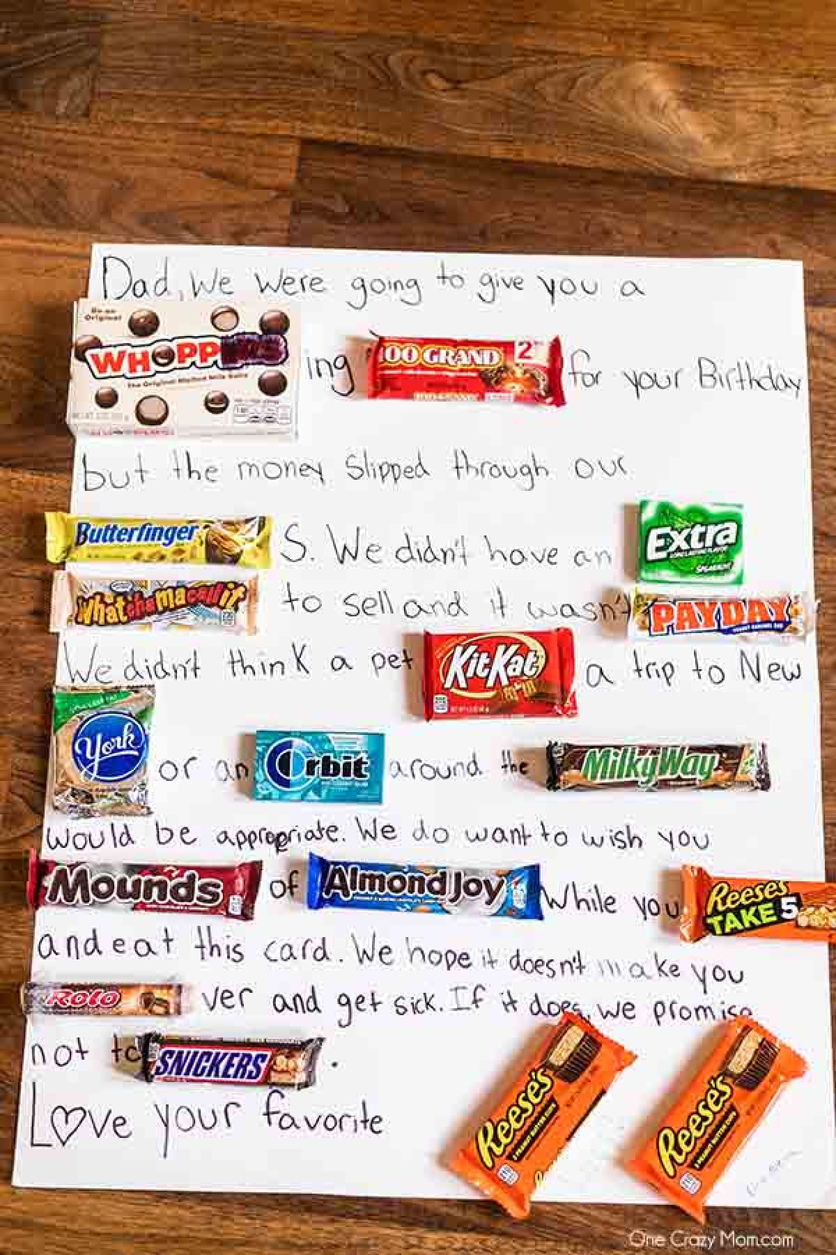 Learn how to make a Candy Card for birthdays, special occasions and more. This diy candy bar card is so fun and really tasty too! Candy card ideas are perfect for dad, for friends and for kids. #onecrazymom #candycard Learn how to make a Candy Card for birthdays, special occasions and more. This diy candy bar card is so fun and really tasty too! Candy card ideas are perfect for dad, for friends and for kids. #onecrazymom #candycard