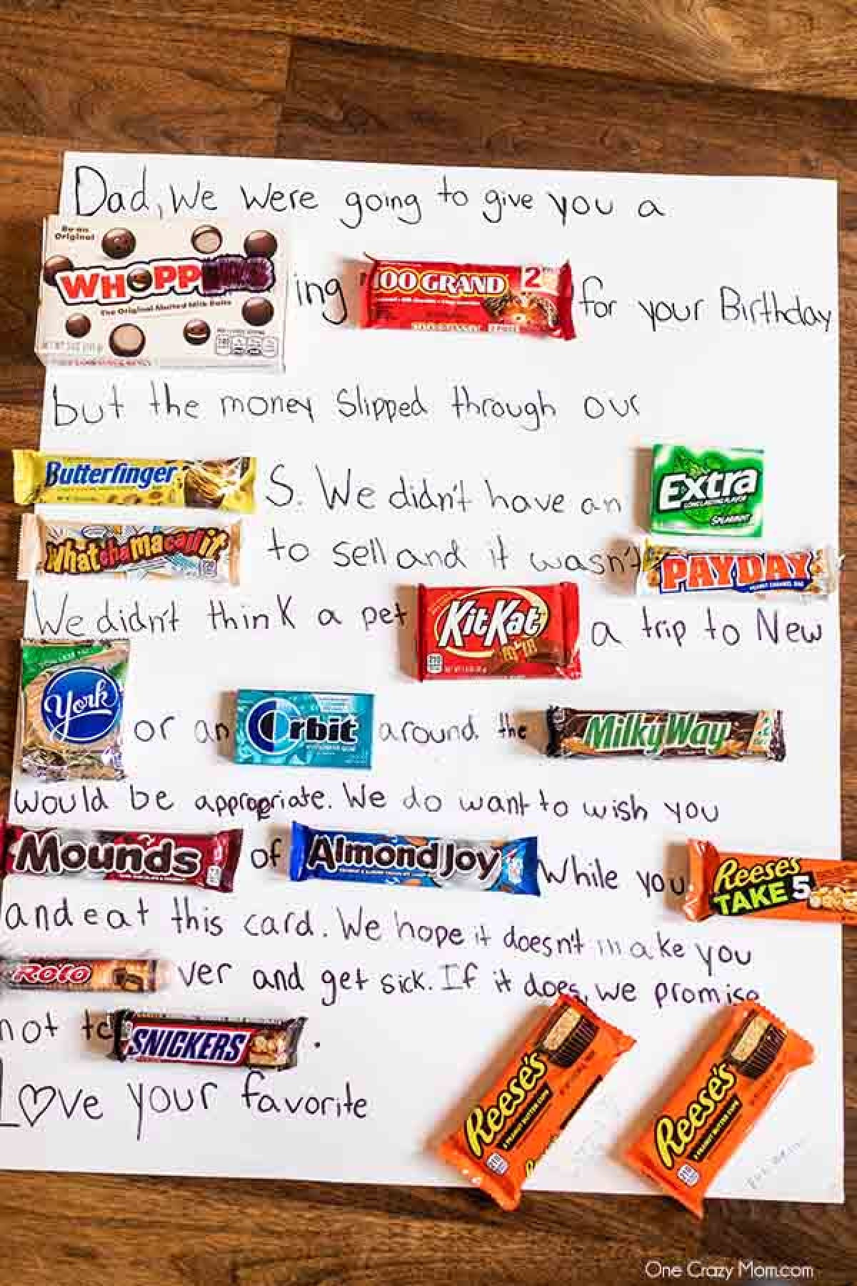 Learn how to make a Candy Card for birthdays, special occasions and more. This diy candy bar card is so fun and really tasty too! Candy card ideas are perfect for dad, for friends and for kids. #onecrazymom #candycard Learn how to make a Candy Card for birthdays, special occasions and more. This diy candy bar card is so fun and really tasty too! Candy card ideas are perfect for dad, for friends and for kids. #onecrazymom #candycard