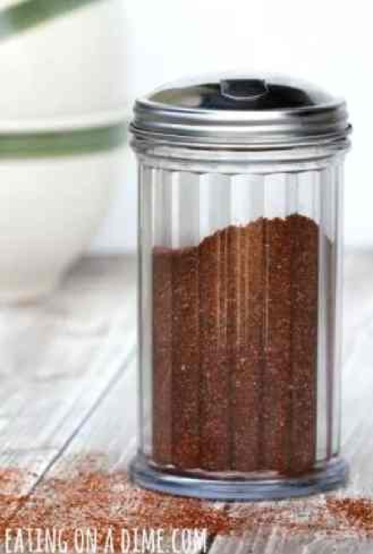 Homemade chili seasoning in a jar.