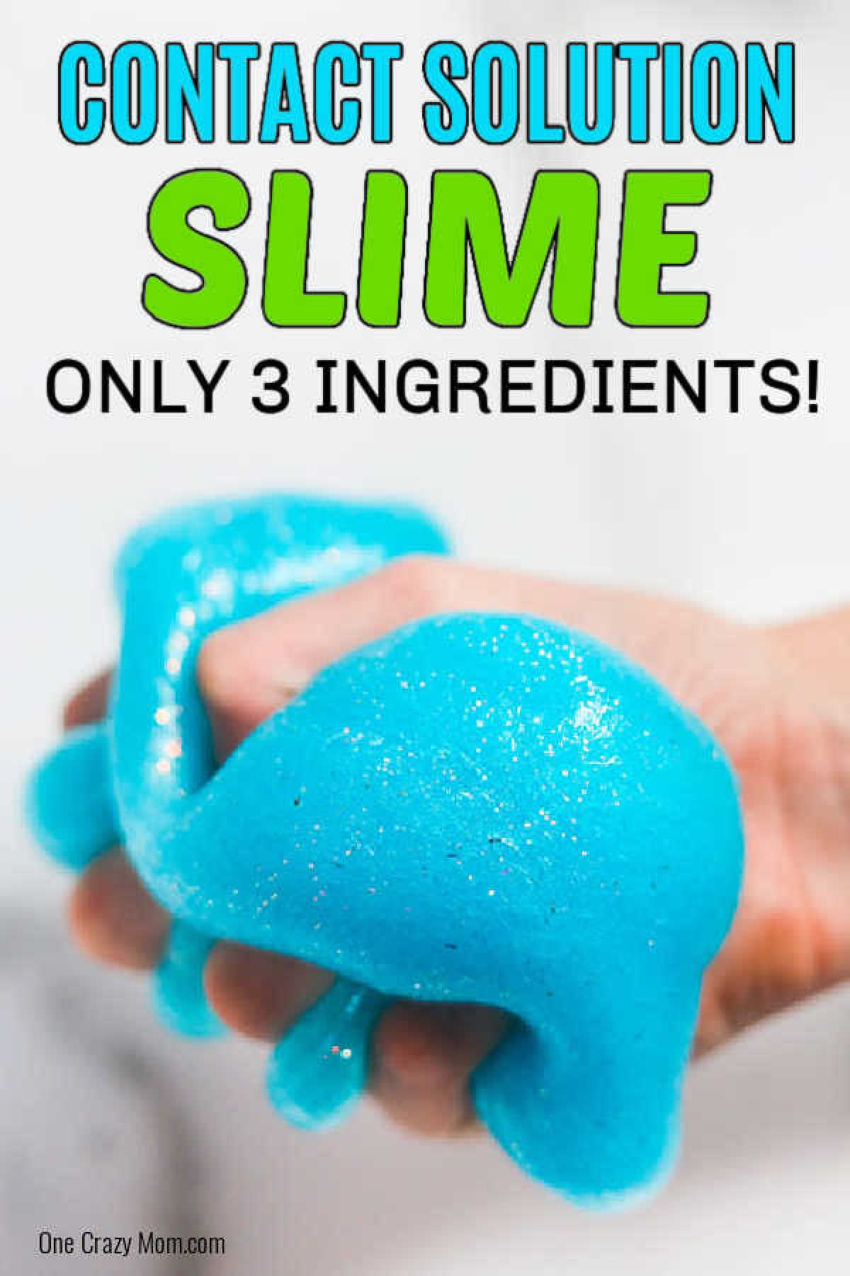 If your kids are crazy over slime, learn how to make slime with contact solution. Contact solution slime is so easy to make with just 3 ingredients. Glitter Slime in hands ready to play with.