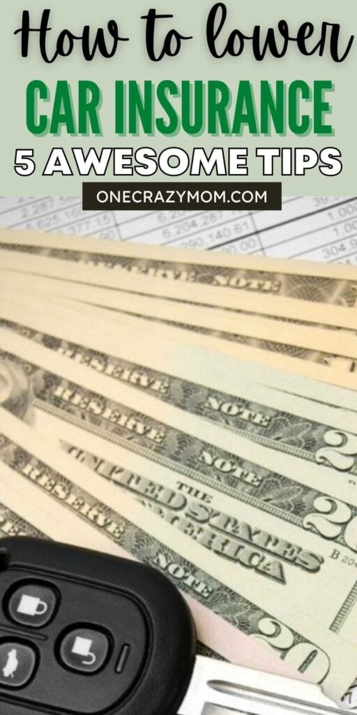 Does your car insurance premium just get higher and higher each year? Check out these 5 tips to lower your car insurance bill so you can save money. Learn how to save money on your car insurance. #onecrazymom #savemoney #moneysavingtips