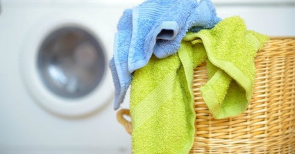 Laundry basket with towels.