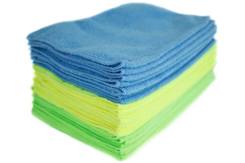 Stack of cleaning cloths.