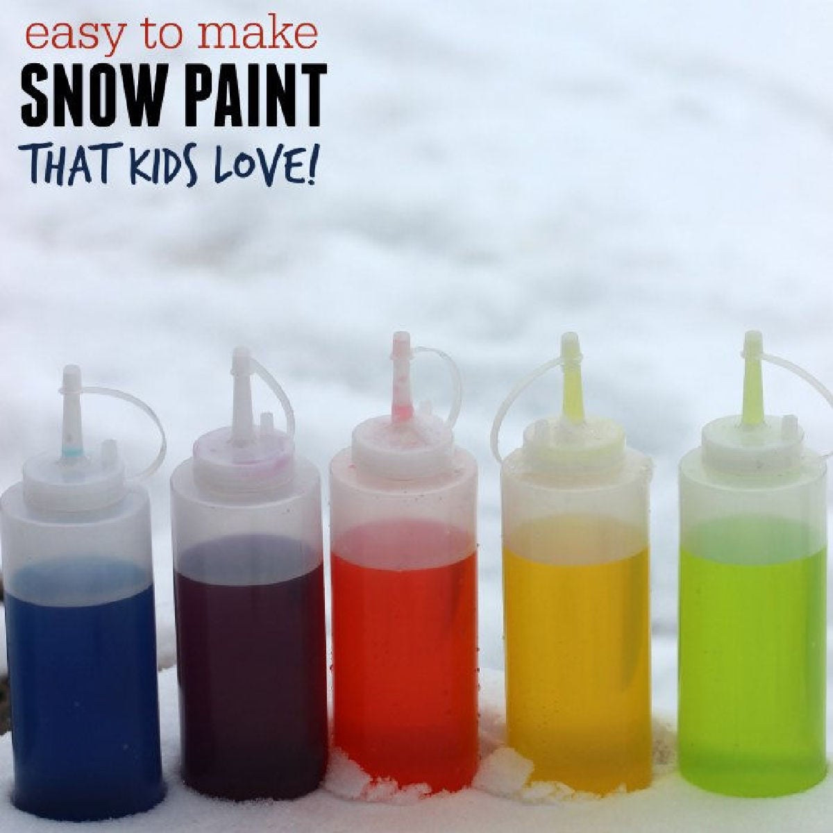 Bottles of snow paint in various colors.
